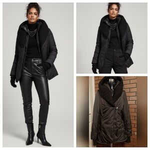 Sicily Apres-Ski Puffer Jacket Large Dramatic Shawl Collar Glam Winter